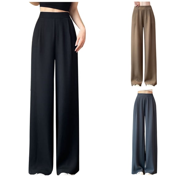 ClodeEU Women's High Waisted Wide Leg Trousers ,Tailored Office Pants in Solid Color Black,Womens Plus XXXL