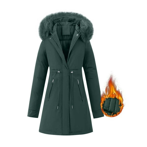 ClodeEU Women's Hooded Coat,Mid Length Puffer Jacket With Zip Up Pockets,Winter Thicken Warm Coat Blue,Womens Plus XXL