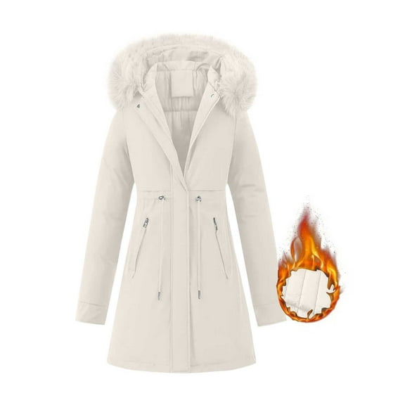 ClodeEU Women's Hooded Coat,Mid Length Puffer Jacket With Zip Up Pockets,Winter Thicken Warm Coat White,Womens Plus XXL