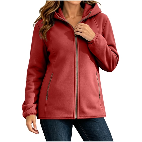 ClodeEU Women's Hooded Fleece Lined Jacket, Full Zip Warm Winter Outerwear with Side Pockets ,Women's S-XXXXL