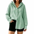 thumbnail image 1 of ClodeEU Women's Hooded Plaid Button Down Long Sleeve Shirt ,Casual Loose Blouses Jackets Army Green-Plaid,Women's Plus L, 1 of 6