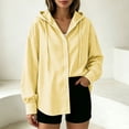 thumbnail image 1 of ClodeEU Women's Hooded Striped Button Down Long Sleeve Shirt ,Casual Loose Blouses Jackets Yellow-Striped,Women's Plus S, 1 of 5