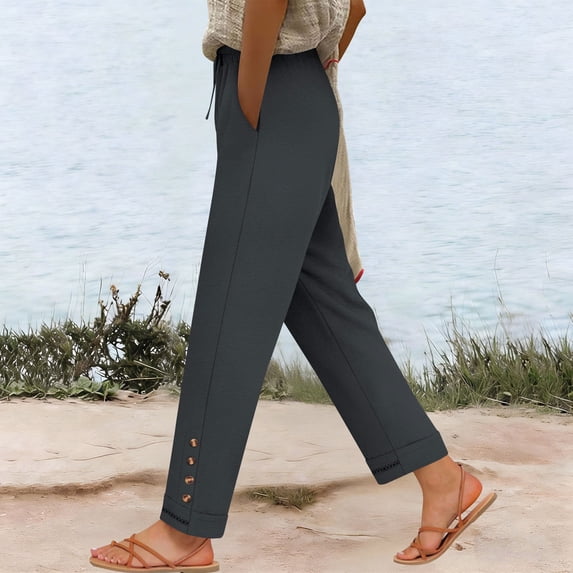 ClodeEU Women's Ice Silk Drawstring Wide Leg Pants ,Solid Color Loose Fit Casual Trousers Dark Gray,Womens Plus XXL