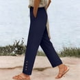 thumbnail image 1 of ClodeEU Women's Ice Silk Drawstring Wide Leg Pants ,Solid Color Loose Fit Casual Trousers Navy,Womens Plus XXL, 1 of 7