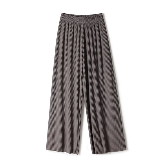 ClodeEU Women's Ice Silk Wide Leg Pants, High Waisted Summer Drape Trousers with Casual Pleats Gray,Womens Plus M