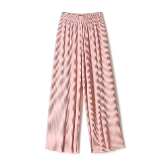 ClodeEU Women's Ice Silk Wide Leg Pants, High Waisted Summer Drape Trousers with Casual Pleats Pink,Womens Plus M