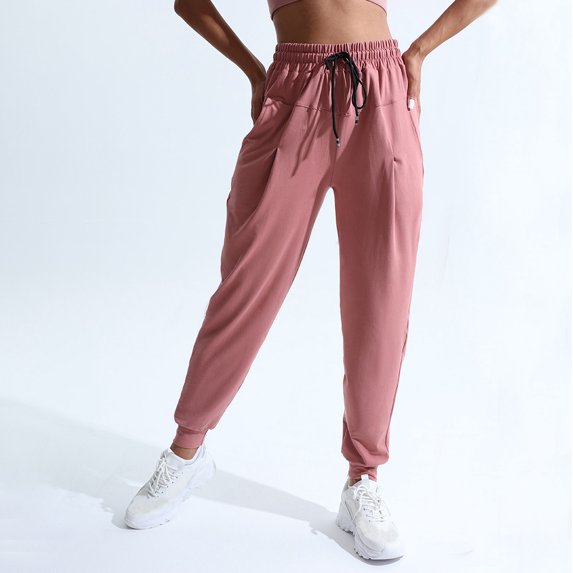 ClodeEU Women's Jogger Pants, Elastic High Waist Drawstring Sports Pant,Baggy Pants with Pockets Pink,Womens Plus S