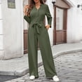 thumbnail image 1 of ClodeEU Women's Jumpsuit,Solid Color High Waisted Ribbon ,Button Up Long Sleeved Loose Jumpsuit Army Green,Womens Plus XL, 1 of 8