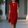 thumbnail image 1 of ClodeEU Women's Keyhole Neck Midi Dress ,Sleeveless Fitted Dress with Waist Side Ruff Red,Womens Plus M, 1 of 7