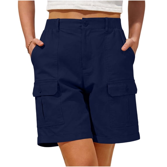 ClodeEU Women's Knee Length Cargo Capris ,Elastic Waist Multi Pocket Pants,Casual Summer Mid Rise Cargo Shorts Navy,Womens Plus XXL