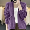 thumbnail image 1 of ClodeEU Women's Knit Cardigans Sweater ,Long Sleeve Loose Thin Cardigans with Pockets ,Lightweight Casual Fall Knit Tops Purple,Womens Plus XL, 1 of 4