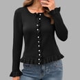 thumbnail image 1 of ClodeEU Women's Knit Sweater Cardigan with Ruffle, Solid Color Round Neck Button Front Long Sleeve Top Black,Womens Plus L, 1 of 8