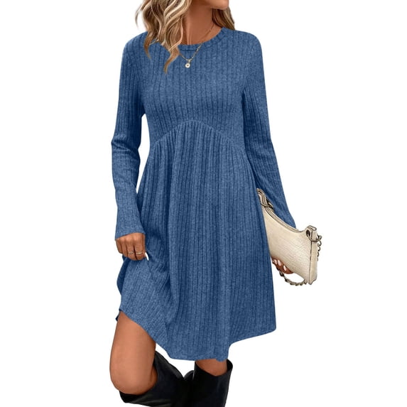 ClodeEU Women's Knit Sweater Dress , Crew Neck Long Sleeve Mini Spring Sweater Dress Blue,Womens Plus L