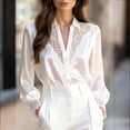 thumbnail image 1 of ClodeEU Women's Lace Satin V-Neck Blouse,Long Sleeve Casual Fashions Shirt White,Womens Plus M, 1 of 5