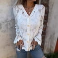 thumbnail image 1 of ClodeEU Women's Lace Sheer Hollow Out V Neck Shirts,Button Up Loose Sweater Tops White,Womens Plus L, 1 of 6