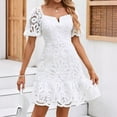 thumbnail image 1 of ClodeEU Women's Lace Short Sleeve A-Line Mini Dress, Elegant Fit and Flare Cocktail Dress White,Women's Plus L, 1 of 6