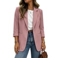 thumbnail image 1 of ClodeEU Women's Lapel Collar Open Front 3/4 Sleeve Blazer,Casual Office Slim Suit Jacket Pink,Women's Plus L, 1 of 5
