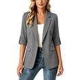 thumbnail image 1 of ClodeEU Women's Lapel Collar Single Button 3/4 Sleeve Blazer,Casual Office Short Suit Jacket Gray,Women's Plus S, 1 of 8