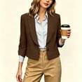 thumbnail image 1 of ClodeEU Women's Lapel Single Button 3/4 Sleeve Cropped Blazer,Lightweight Casual Work Jacket Coffee,Women's Plus XXXL, 1 of 8