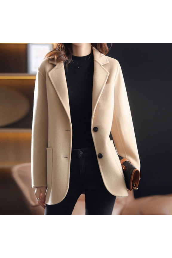 Women's Lapel Wool Blend Blazer With Button, Fall Fashion Dressy Jackets Work Office Clothes Khaki,Womens Plus M
