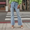 thumbnail image 1 of ClodeEU Women's Light Wash High Waisted Flare Jeans, Casual Raw Hem Bootcut Denim Pants Light Blue,Women's Plus L, 1 of 8