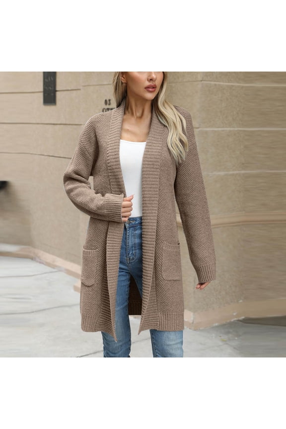 Women's Lightweight Cardigan Sweaters,Open Front Loose Knitted Cardigans with Pockets ,Trendy Fall Cardigan Brown,Womens Plus S