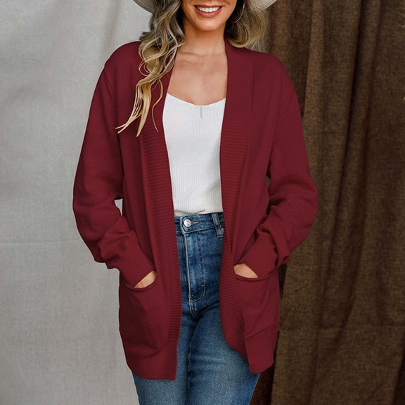 ClodeEU Women's Lightweight Cardigans,Long Sleeve Causal Cardigan ,Button Down Casual Soft Long Cardigan With Pockets Wine,Womens Plus XL