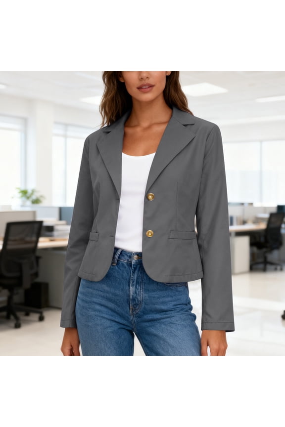 Women's Lightweight Cropped Long Sleeve Blazers, Office Wear Short Blazer with Button Gray,Womens Plus S