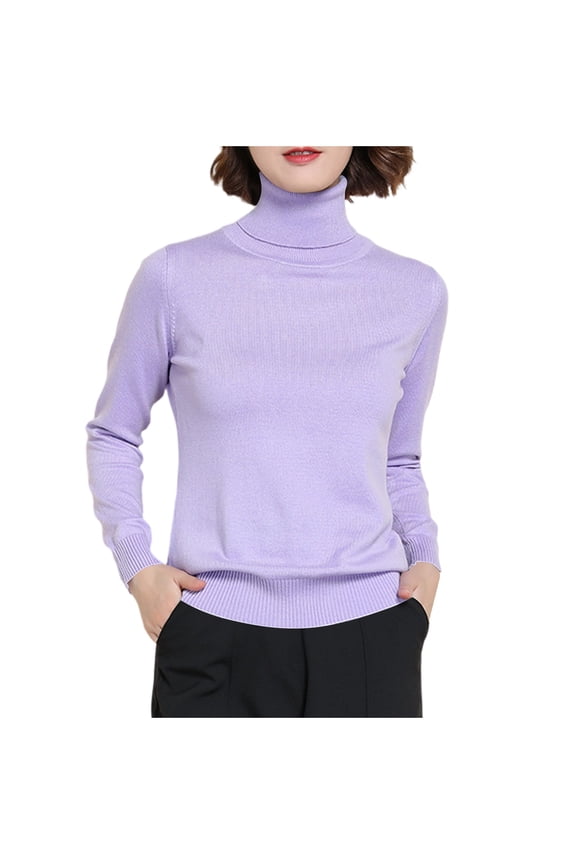 Women's Lightweight Long Sleeve Turtleneck Sweater,Casual Slim Pullover Sweater Tops Purple,Womens Plus M