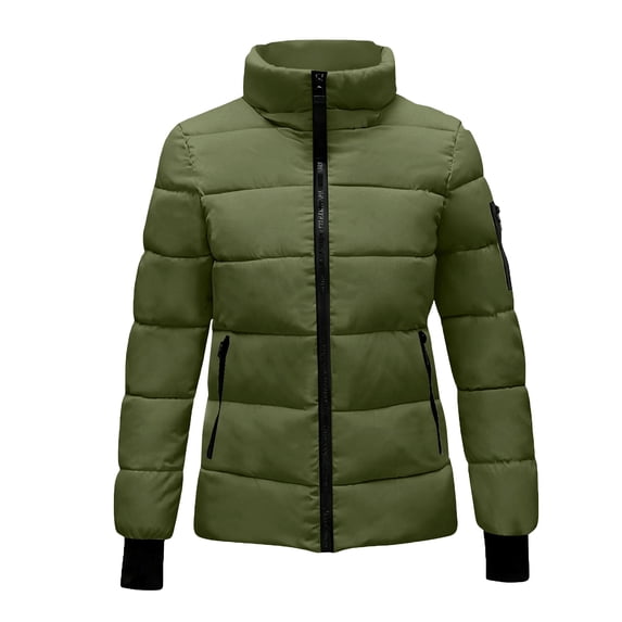 ClodeEU Women's Lightweight Puffer Jacket ,Stand Collar Quilted Jacket With Pockets,Casual Warm Slim Jacket Army Green,Womens Plus L