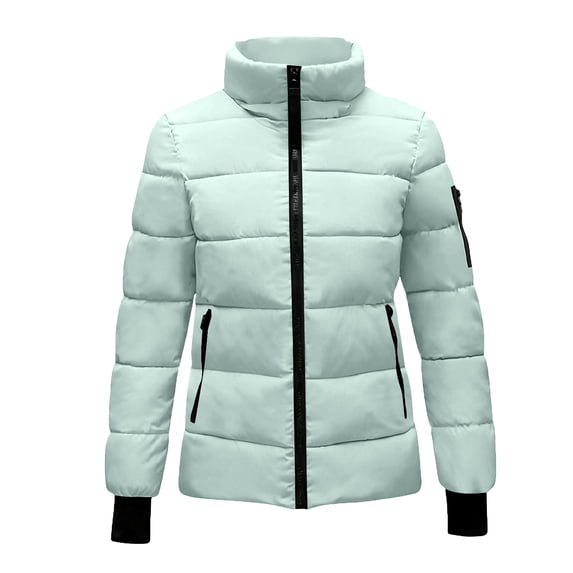 ClodeEU Women's Lightweight Puffer Jacket ,Stand Collar Quilted Jacket With Pockets,Casual Warm Slim Jacket Mint Green,Womens Plus XXL