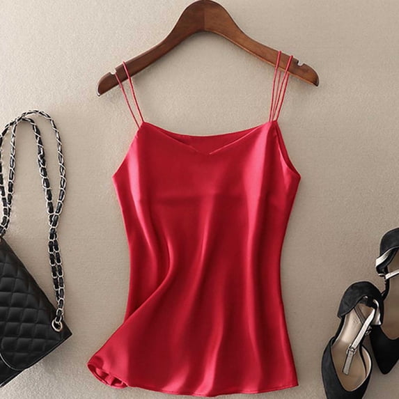 ClodeEU Women's Lightweight V Neck Spaghetti Strap Sleeveless Tank Top ,Solid Color Casual Camisole Red,Womens Plus XXXL