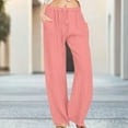thumbnail image 1 of ClodeEU Women's Lightweight Wide Leg Pants ,Elastic Waist Loose Trousers, Casual Trousers With Pocket Pink,Womens Plus XL, 1 of 7