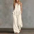 thumbnail image 1 of ClodeEU Women's Linen Blend 2 Piece Outfit,Sleeveless Henley Ruffle Top and Wide Leg Pants Set Beige,Women's Plus L, 1 of 6