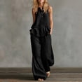 thumbnail image 1 of ClodeEU Women's Linen Blend 2 Piece Outfit,Sleeveless Henley Ruffle Top and Wide Leg Pants Set Black,Women's Plus XL, 1 of 6