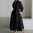 thumbnail image 1 of ClodeEU Women's Linen Blend Collared V Neck High Waist Long Sleeve Maxi Dress ,Solid Color Casual Loose Fit Dress Black,Women's Plus S, 1 of 8
