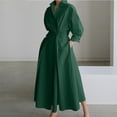 thumbnail image 1 of ClodeEU Women's Linen Blend Collared V Neck High Waist Long Sleeve Maxi Dress ,Solid Color Casual Loose Fit Dress Green,Women's Plus M, 1 of 8