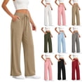 thumbnail image 1 of ClodeEU Women's Linen Blend Drawstring Elastic Waist Straight Leg Pants with Pockets and Side Cutout,Loose Fit Summer Trousers with Pockets Army Green,Women's Plus XXL, 1 of 8