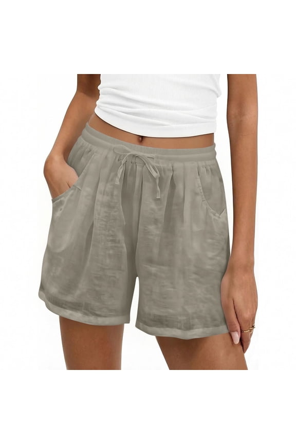 Women's Linen Blend Drawstring Shorts,Casual Elastic Waist Pants with Pockets Gray,Womens Plus XXXL