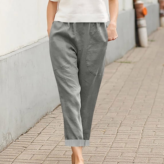 ClodeEU Women's Linen Blend Drawstring Wide Leg Pants,Loose Fit Casual Capri Pant Gray,Womens Plus XXL