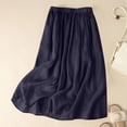 thumbnail image 1 of ClodeEU Women's Linen Blend Elastic Waist A Line Midi Skirt , Solid Color Casual Loose Cozy Skirt Navy,Womens Plus XXL, 1 of 4