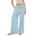 thumbnail image 1 of ClodeEU Women's Linen Blend Elastic Waist Wide Leg Pants ,Bohemian Beach Pants with Drawstring for Summer Light Blue,Womens Plus M, 1 of 7