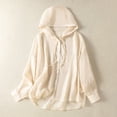 thumbnail image 1 of ClodeEU Women's Linen Blend Long Sleeve Hooded Button Down Shirt,Breathable Sun Protection Loose Fit Top Beige,Women's Plus L, 1 of 8