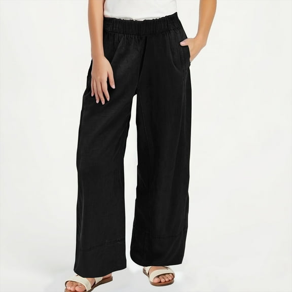 ClodeEU Women's Linen Blend Pant ,Mid Waist Elastic Waist Wide Leg Pant,Loose Fit Casual Trousers Black,Womens Plus XXL