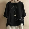 thumbnail image 1 of ClodeEU Women's Linen Blend Printed Short Sleeve Top ,Casual Loose Button Blouse Black,Womens Plus XL, 1 of 3