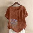 thumbnail image 1 of ClodeEU Women's Linen Blend Printed Short Sleeve Top ,Casual Loose Button Blouse Coffee,Womens Plus L, 1 of 5