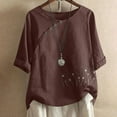 thumbnail image 1 of ClodeEU Women's Linen Blend Printed Short Sleeve Top ,Casual Loose Button Blouse Red,Womens Plus S, 1 of 3