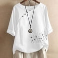 thumbnail image 1 of ClodeEU Women's Linen Blend Printed Short Sleeve Top ,Casual Loose Button Blouse White,Womens Plus XXL, 1 of 3