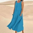 thumbnail image 1 of ClodeEU Women's Linen Blend Round Neck Sleeveless Midi Dress,Casual Loose Sundress with Pockets A-Dark Blue,Women's Plus L, 1 of 5