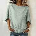 thumbnail image 1 of ClodeEU Women's Linen Blend Shirt with Shoulder Ruffle ,Mid Sleeve Solid Color Casual Top with Tunic Hem Green,Womens Plus M, 1 of 9